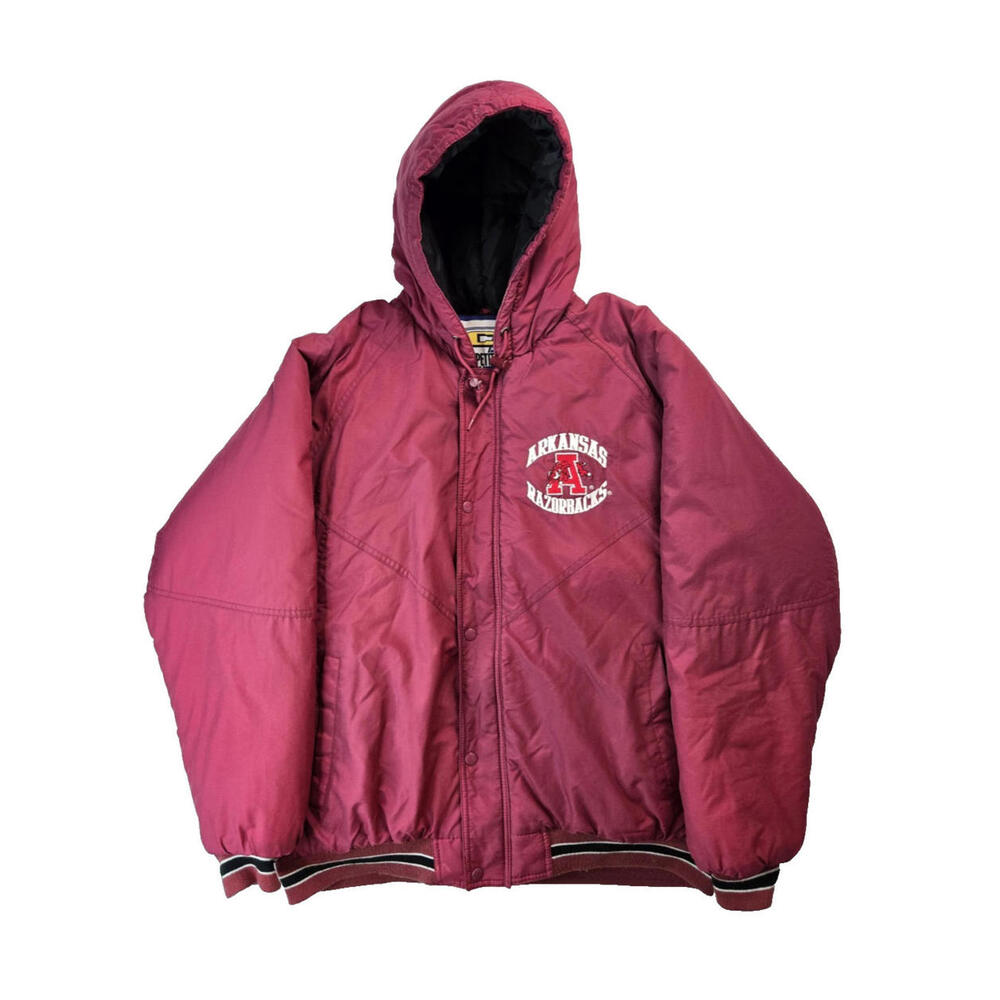 Competitor Vintage 90s Arkansas Razorbacks Red Zip Puffer Parka Jacket Men Large